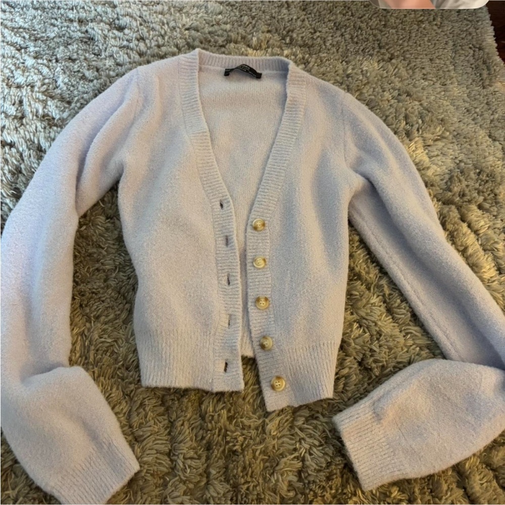 Bershka Soft Lavender Button-Up Cardigan